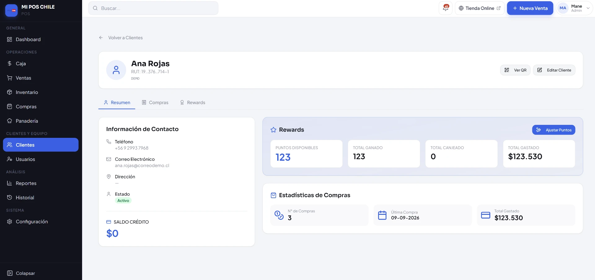 Ficha de clientes y fidelización de MiPOS